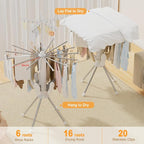 Clothes Drying Rack Foldable, 4-Legged Portable Drying Rack Clothing with 20 Clips, Shoe Dryer Rack, Outdoor Laundry Drying Racks with 4 Pulleys, Aluminum Hanging Dry Rack for Clothes,Socks,Towel