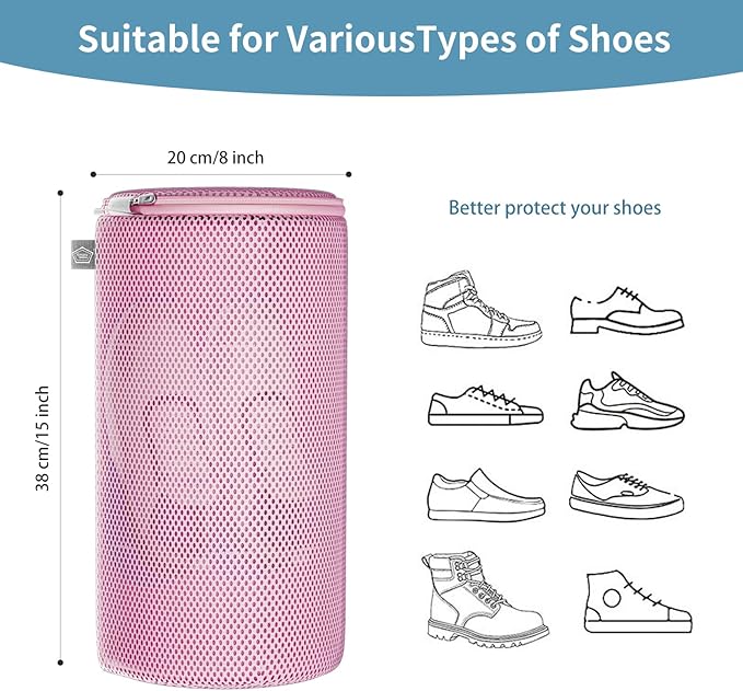 Kimmama Shoe Washing Machine Bag,Laundry Shoes Bags,Sneaker Wash Protector Sack,Sandwish Mesh,Pink,8x15"