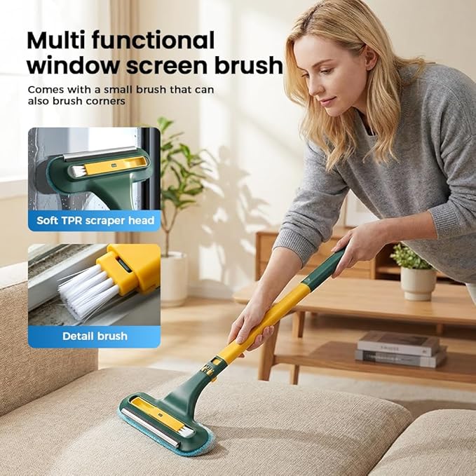 Window Screen Cleaning Brush,2 in 1 Window Screen Cleaner Tool with Squeegee,Mesh Screen Cleaner,Multi-Purpose Cleaning Brush for Patio, Door, Porch Screens (2 Blue)