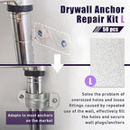50 Pcs Drywall Anchor Repair Kit Solve Loose Wall Plugs Fast - Ideal for Curtain Rails, Towel Racks, Toilet Paper Holders and More Anchor Hole Patch (3.35 in x 2.36 in)