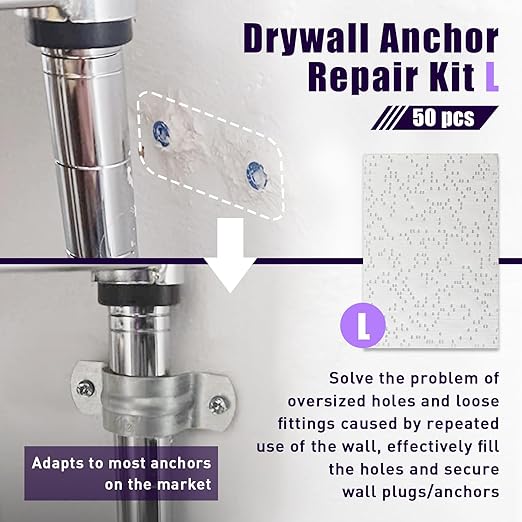 50 Pcs Drywall Anchor Repair Kit Solve Loose Wall Plugs Fast - Ideal for Curtain Rails, Towel Racks, Toilet Paper Holders and More Anchor Hole Patch (3.35 in x 2.36 in)