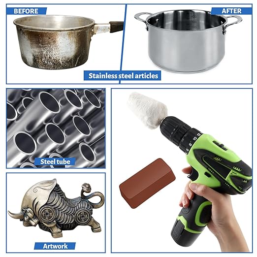 Liliful 15 Pcs 8" Airway Polishing Wheel Kit in Diameter 5/8", Metal Aluminum Buffing Wheel and Polishing Compound and Buffing Drill and Rake Pad for Angle Grinder Mirror Metal Finish (Bright Color)