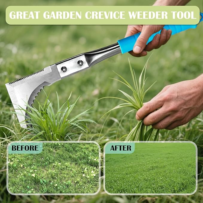 Kosoyo Crack Weeder Crack Weeding Tool Sawtooth Wave Manual Scythe Stainless Steel Gardening Tool -11.42"（2Pack）