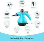 Comforday Multi-Purpose Handheld Pressurized Steam Cleaner with 9-Piece Accessories, Handheld Steamer Perfect for Stain Removal, Curtains, Car Seats, Floor, Bathroom, Window Cleaning (Light blue)