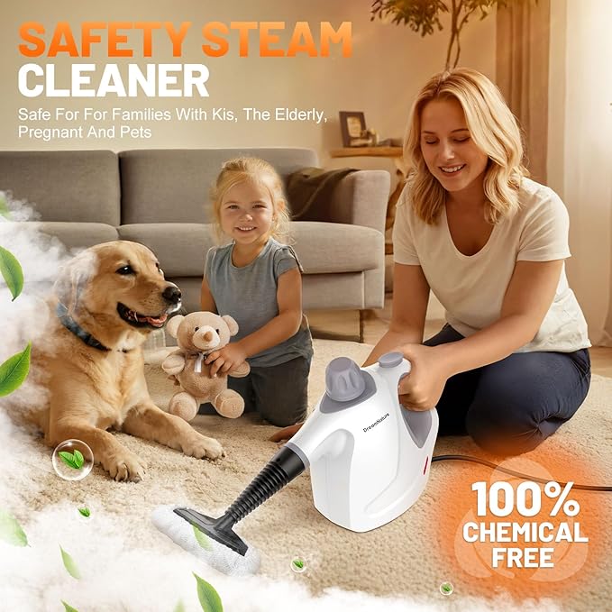 Multi-Surface Handheld Pressurized Steam Cleaner with 11-Pieces Accessories, 15.2OZ Hands-free Portable Steamer for Cleaning, Multipurpose Steam Cleaner for Home|Upholstery|Car|Floor|Grout|More