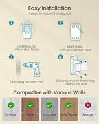 SONGMICS Clothes Drying Rack, Wall-Mounted Laundry Drying Rack, Extendable, Foldable Arms, with 21 Swivel Sliding Hooks, Space-Saving, for Laundry Room, Bathroom, Cloud White ULLR807W01