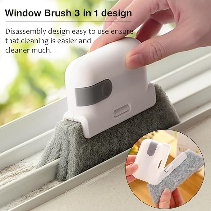 Window Cleaning Brush,Multifucation Groove Cleaning Brush for Household Use, 3 in 1 Window Sliding Door Track Cleaner, Sill, Tile Lines, Shutter, Car Vents, Keyboard, Small Spaces Clean Kit