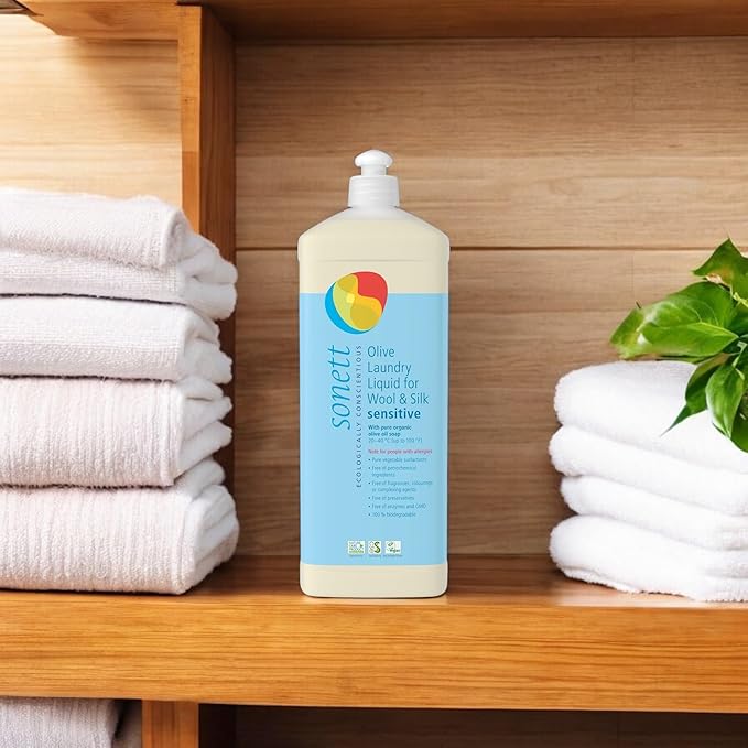Sonett Organic Olive Laundry Liquid for Wool and Silk, Sensitive skin 34 oz/1L (Sensitive Olive Laundry Liquid for Wool and Silk) Certified Organically Grown