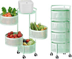 JAQ Kitchen Storage Rack No Assembly, 4-Tier Metal Storage Tower Basket Shelves Organizer on Rolling Wheels with Removal Drawers for Fruit Vegetable Grocery Corns Potato Onion (4-Tier, Green)