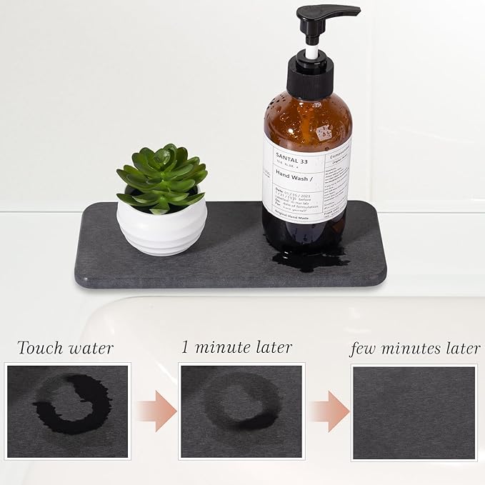 Water Absorbing Stone Tray for Sink, Diatomite Bathroom Tray Quick Dry Dish Soap Holder Kitchen Sink Organizer for Modern Home Decor - Dark Grey