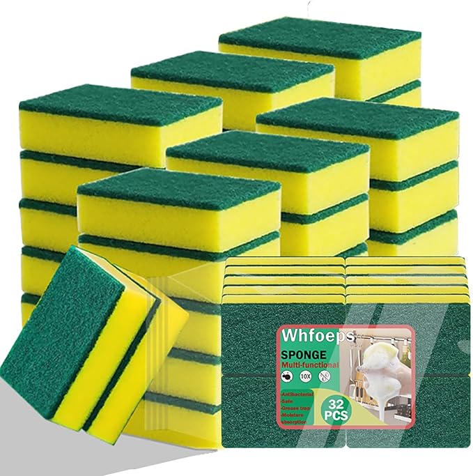Kitchen Scrub Sponges 32 Count, Non-Scratch Scrub Dish Sponges for Cleaning, Effortlessly Clean Your Stovetop, Sinks, Stoves, Appliances