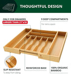 ROYAL CRAFT WOOD Luxury Bamboo Kitchen Drawer Organizer - Silverware Organizer, Utensil Holder & Cutlery Tray Drawer Dividers for Flatware (9 Slot, Natural)