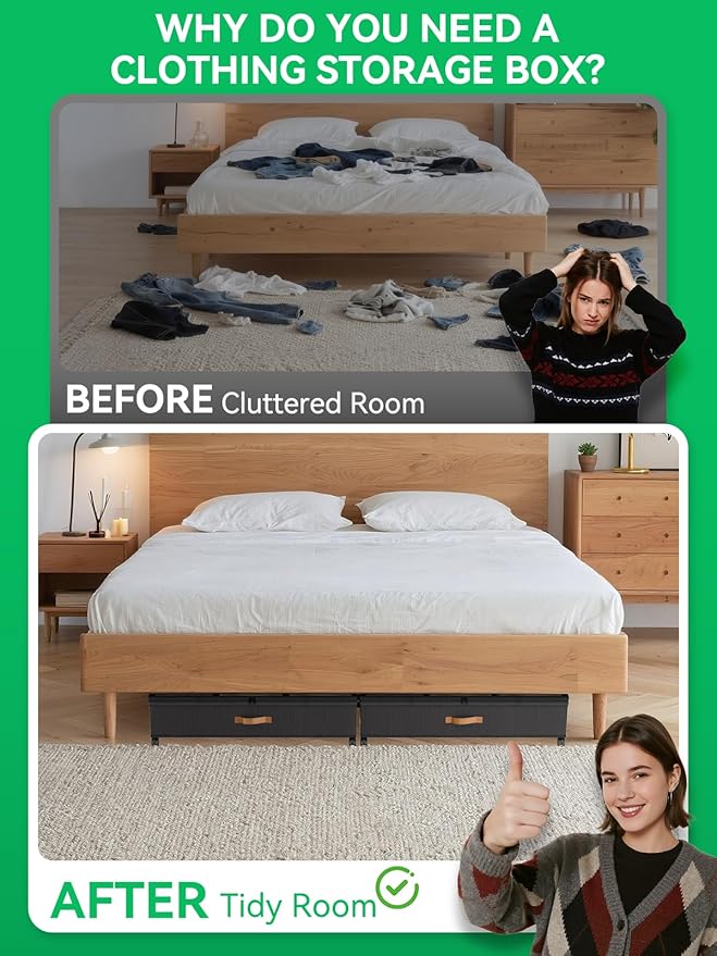 2Pack Under Bed Storage with Wheels, Scalable Under Bed Shoe Storage Containers, Clothes Organizer & Bedroom Furniture Organizers (Upgraded Style)