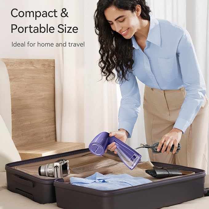 HiLIFE Steamer for Clothes, 1100W Clothes Steamer with Large 300ml Tank, Handheld Clothing Steamer, Fabric Wrinkle Remover, Portable & Compact Travel Size Garment Steamer ONLY FOR 120V (Purple)