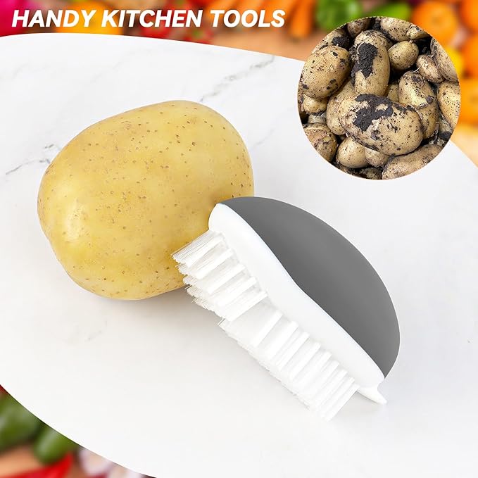Vegetable Brush Potato Scrubber Brush Non Slip Comfortable Fruit Cleaning Tools for Washing Fruit Mushrooms Carrot or Tough-Skinned Vegetables (1 Pack Grey)