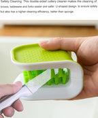 Blade Knife Cleaner Kitchen Washing Brush Chopsticks Cutlery Cleaning Brush Double-Sided Scrubber Multifunctional Knife Sponge
