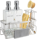 GMISUN Kitchen Soap Dispenser, 12 Fl oz/350ml Clear Dish Soap Dispenser with Silver Sponge Holder, Customized Glass Dish Soap Dispensers for Kitchen, Modern Hand and Dish Soap Dispensers Set Removable