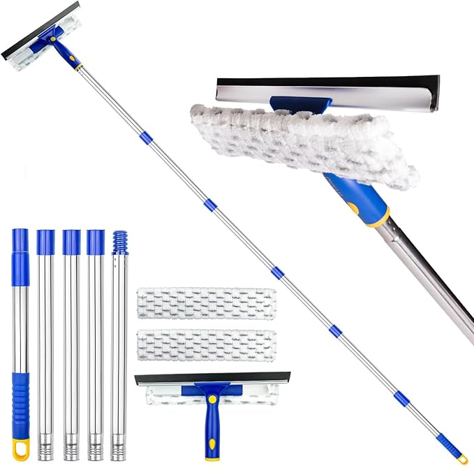ITTAHO 81" Window Squeegee Cleaner, 2 in 1 Window Cleaning Tool Kit,Shower Squeegee with Extension Pole, Glass Cleaning Tools for Shower Glass, Indoor/Outdoor High Window Cleaning-Two Pads
