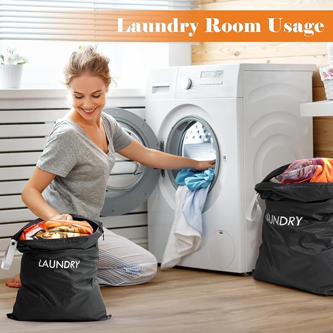 WiseBoy 2 Pack Laundry Bags, Washable Wet Dry Bag, Travel Laundry Bag Dirty Clothes Organizer, Swimming Yoga Bathing Suit Workout Wet Dry Bag - Black