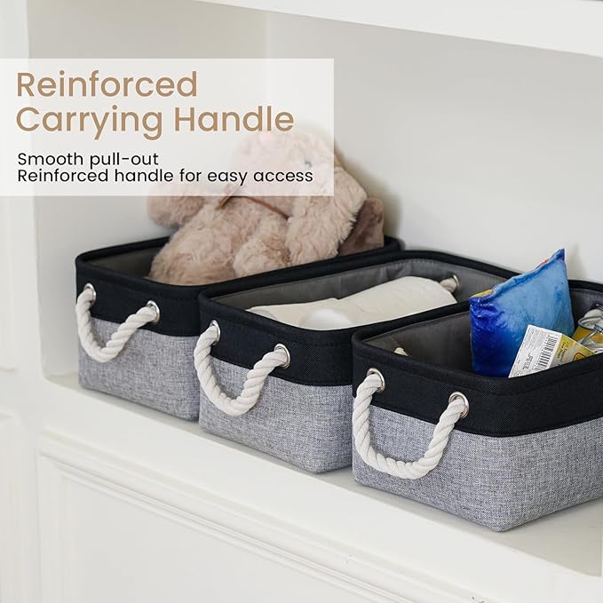 Storage Baskets for Shelves 11.8x7.9x5.2 Inch-Foldable Fabric Organizing Storage Bins with Handles, Closet & Bathroom Organizer, Home Storage for Kitchen, Office (1-Pack, Black&Gray)