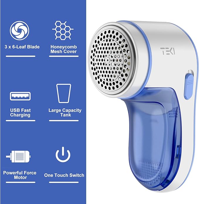 Fabric Shaver, Lint Remover for Clothes, 6 Leaf Blades, Rechargeable Clothes Shaver Pill Remover, Electric Sweater Defuzzer, Sweater Shavers to Remove Pilling, Couch, Fuzz, Furniture