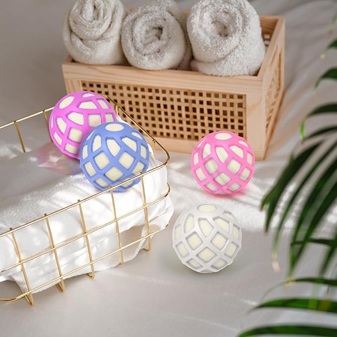Dryer Balls – Patented Silicone Guard, Natural Wool Core, Super Anti-Tangle & Saves Drying Time, Reduces Static & Noise, Natural Fabric Softener, XL 3" (Pink Light Blue Lavender, Pack of 6)