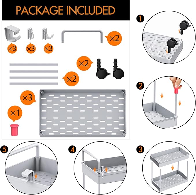 Ronlap 3 Tier Slim Rolling Storage Cart with Wheels Plastic Utility Cart Organizer for Snack Craft Art Postpartum Baby Diaper Nail Makeup in Bathroom Laundry Room Kitchen Bedside Narrow Space, Grey