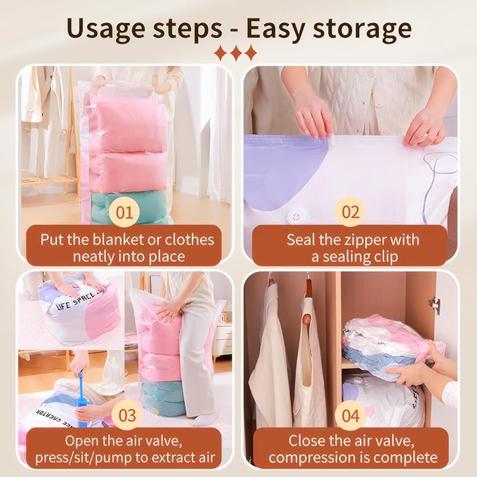4 Pack Vacuum Storage Bags, Space Saver Bag Vacuum Seal Bags for Clothing Travel Moving Blankets Pillows Storage and Organization.（40 x 60CM）