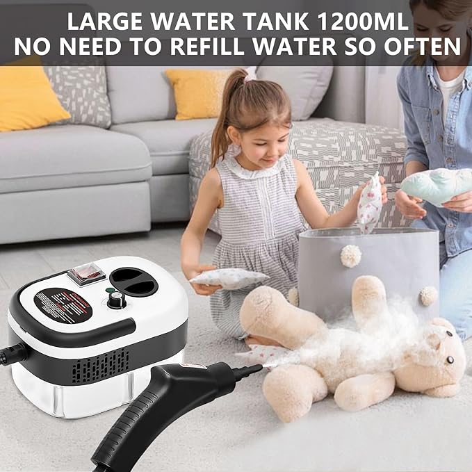 Handheld Steam Cleaner, Steamer for Cleaning, 2500W Pressurized Steam Cleaner with 1.2L Water Tank and 6 Attachments, Portable Steamer Cleaner for Home Car Kitchen Bathroom Furniture Tile Grout, White