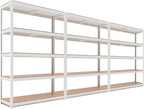 HOMEDANT House Lift-Beam White 48" Wide Boltless Heavy Duty Garage Storage Shelving Adjustable 5-Tier Metal Shelves Laminated Organization Shelf Industrial Utility Rack Pantry Shed Office Store 3Pack