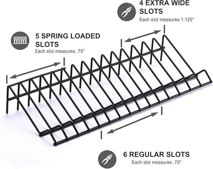 CASOMAN Plier Organizer Rack, 2 Pack, Stores Spring Loaded, Black, 15-Slot Plier Rack, Keep Pliers Organized in Tool Drawer