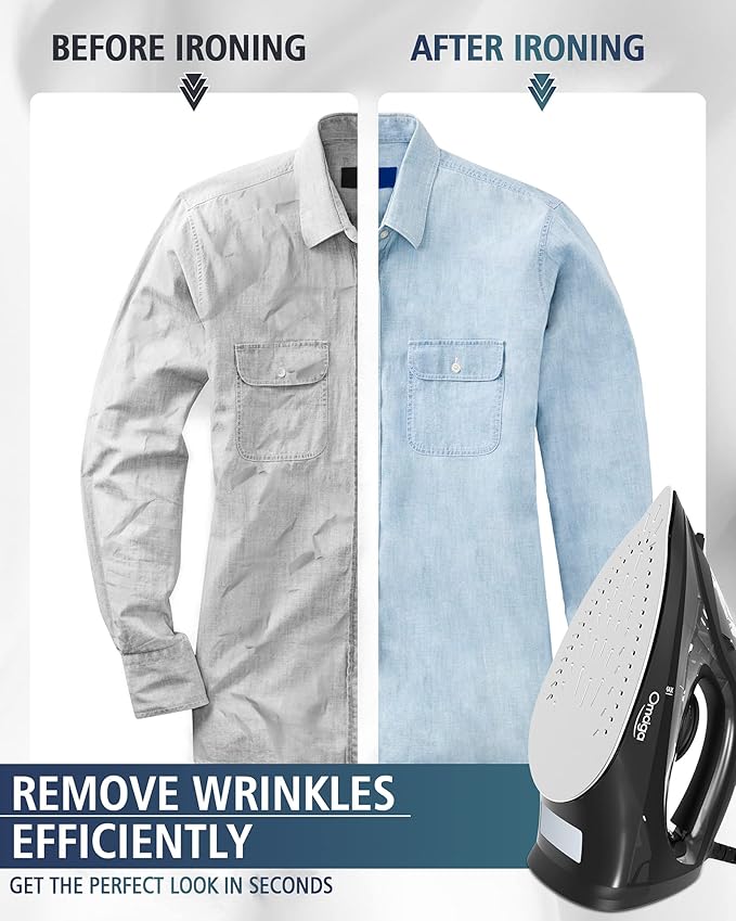 Steam Iron for Clothes, 1500W Iron with Rapid Heating, Non-Stick Ceramic Soleplate, Burst of Steam, Self-Cleaning, Auto-Off, Anti-Drip, 11.84oz Water Tank Ironing Clothes for Home, Black