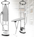 Standing Garment Steamer 1500w Professional Steamer for Clothes with Flat & Hanging Iron Options, Dry & 3-Stage Steam Ironing, 30s Fast Heat-up, Ironing Board, 1.6L/54FL.OZ Water Tank