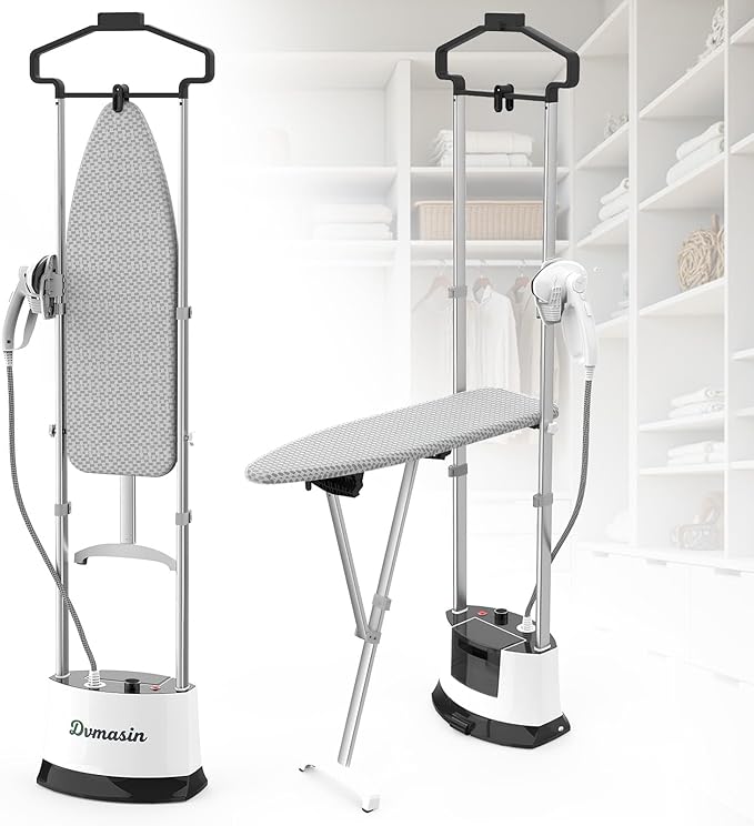 Standing Garment Steamer 1500w Professional Steamer for Clothes with Flat & Hanging Iron Options, Dry & 3-Stage Steam Ironing, 30s Fast Heat-up, Ironing Board, 1.6L/54FL.OZ Water Tank