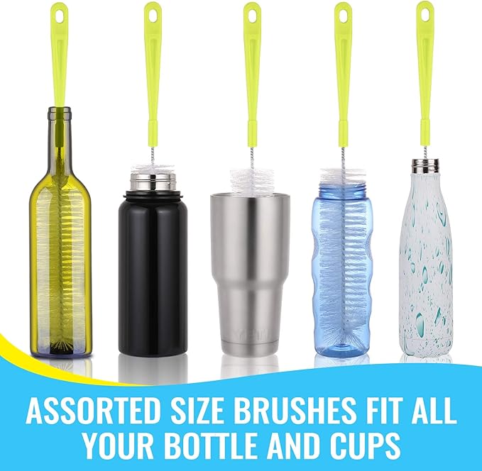 Bottle Cleaning Brush Set - Long Handle Bottle Cleaner for Washing Narrow Neck Beer Bottles, Sports Water Bottles with Straw Brush, Kettle Spout/Lid Cleaner Brushes