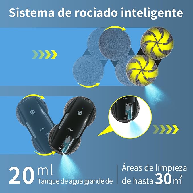 FMART T9Pro Window Cleaning Robot - 3800PA, Ultrasonic Water Spray, AI Path Planning, AI Edge Detection Window Cleaner Robotic with Remote Control & 10 Cloths - Deep Clean Windows, Tiles