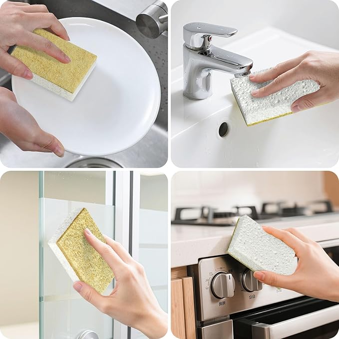 12 Pack SmilePowo Natural Kitchen Sponge Compostable Kitchen Sponges Cellulose and Coconut Scrubber Abrasive Scrubbing Pads Environmentally Friendly Sponge for Dishes No Chmical