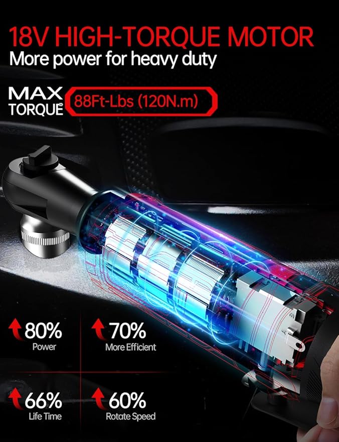 3/8 Inch Cordless Ratchet Wrench, for Milwaukee M18 Battery, 88Ft-Lbs, 0-400RPM, Electric Ratchet Wrench Set with Variable Speed Trigger, Reinforced Head, R&F Switch, 7 Sockets, 3/8" to 1/4" Adapter