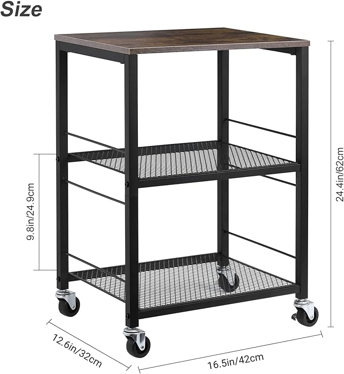 LIANTRAL 3 Tier Rolling Cart, Brown Kitchen Carts on Wheels with Storage, Multifunctional Utility Cart for Kitchen, Bathroom, Living Room, Bar, Office