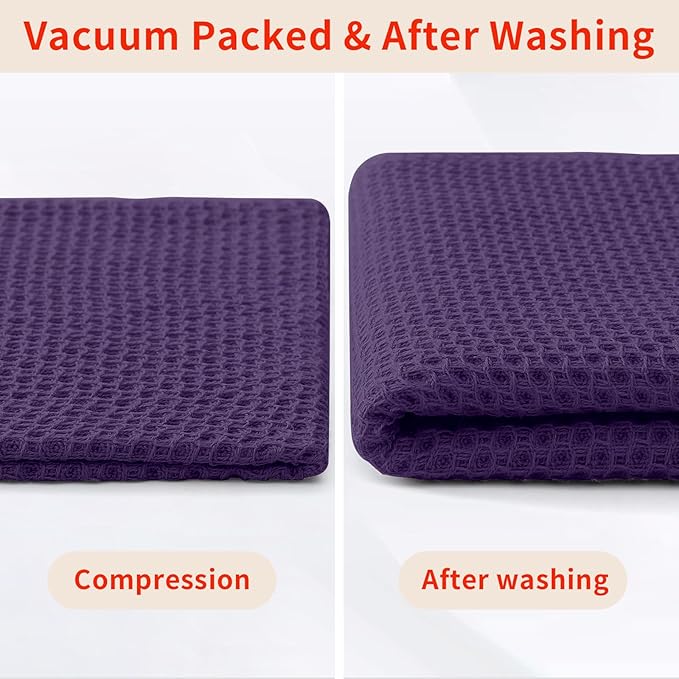 Homaxy 100% Cotton Waffle Weave Kitchen Dish Towels, Ultra Soft Absorbent Quick Drying Cleaning Towel, 13 x 28 Inches, 12-Pack, Eggplant