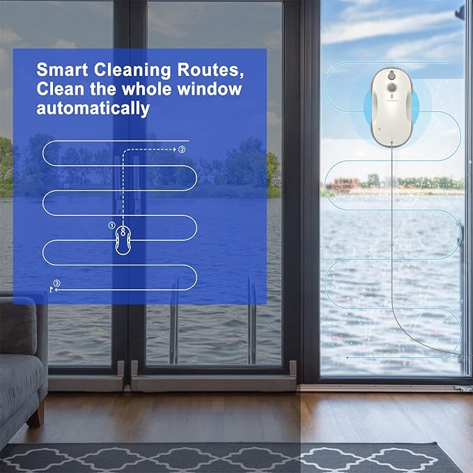 Tosima W3 Window Cleaning Robot - Dual Direction Auto-Spray Smart Window Cleaner with Triple Safety System, Smart Navigation, Remote Control, for All Smooth Surfaces, with 12 Rags, White