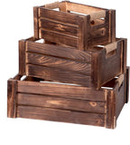 TIMRIS Set of 3 Rustic Wood Nesting Crates, Farmhouse Wooden Storage Container Boxes with Cutout Handles, Decorative Wooden Baskets for Display (Rustic Brown)