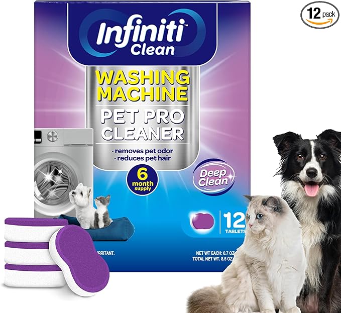 Washing Machine Cleaner Tablets 12 Pack, Formulated for Pet Owners, 8.5oz Washer Machine Cleaner Tablets, Deep Cleaning Descaler for HE, Top & Front Load Washers, Septic Safe - 6 Month Supply
