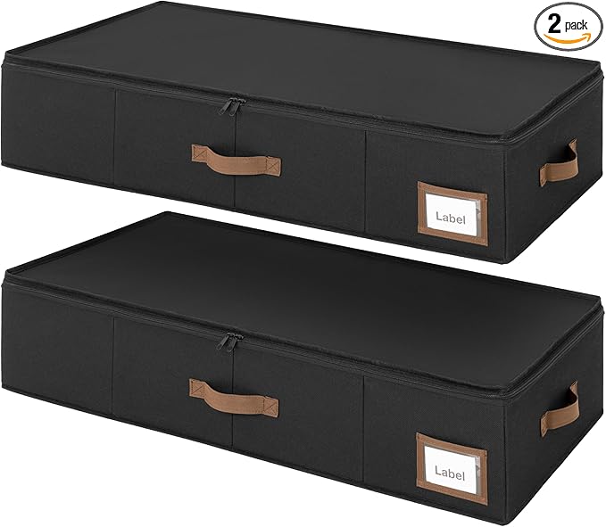 GRANNY SAYS 2 Pack Under Bed Storage, Underbed Organizer with Zipper Lid for Bedroom, Black Clothing Storage Bins for Blankets, Clothes, Shoes
