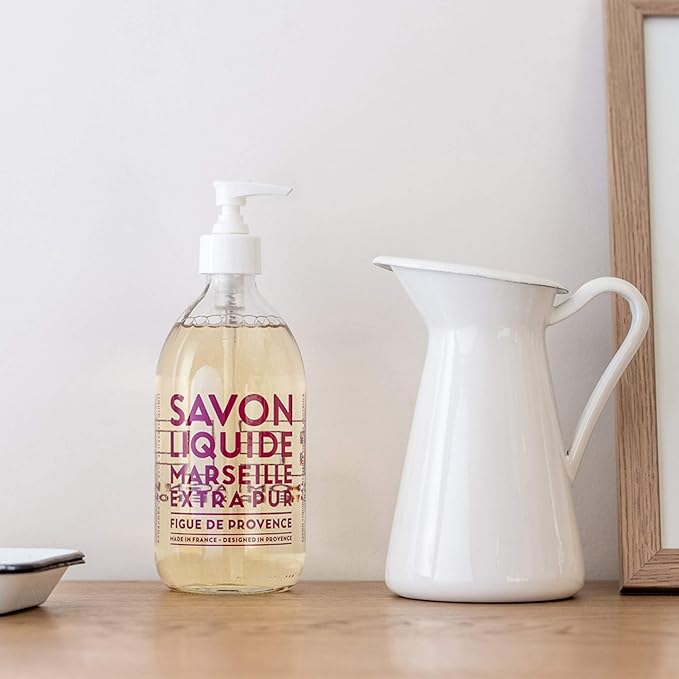 Compagnie de Provence Savon de Marseille Extra Pure Liquid Soap - Fig of Provence - 16.7 Fl Oz Glass Pump Bottle and 33.8 Fl Oz Plastic Bottle Refill