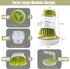 Soap Dispenser Dish Brush, Palm Brush Scrub Brush, with Storage Bracket and Drainage Base, Gray