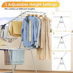 KINGBOARD Clothes Drying Rack, Laundry Drying Rack with Height-Adjustable, Foldable Gullwing for Easy Storage, No Assembly, Indoor Outdoor Use, 56.4" D x 21.6" W x 39.3" H, Blue