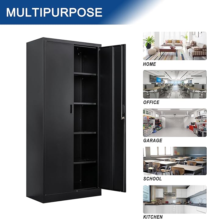 Storage Cabinet, 72 Inch Tall Metal Storage Cabinet with Doors and Shelves,Heavy Duty Metal Cabinet, Pantry Cabinets for Kitchen Storage, Garage Cabinet for Living, Dining Room