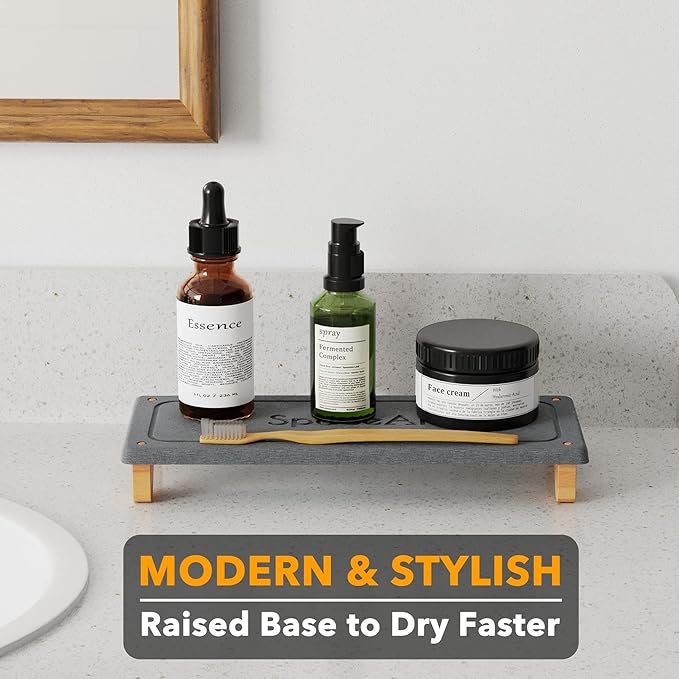SpaceAid DryingNeat Sink Organizer, Instant Dry Sink Caddy Organizers, Kitchen Sponge Soap Holder Dispenser, Countertop Fast Drying Rack (Bamboo Feet, Dark Gray)