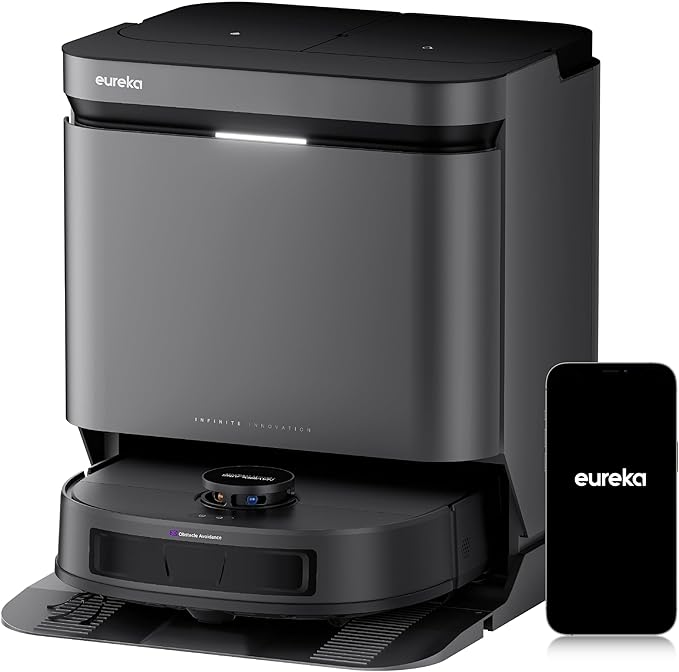 Eureka J15 Evo Ultra Self-Emptying Robot Vacuum Combo, 22,000 Pa Suction Auto Mop Lifting 131°F Hot Air Dry Scrub Extend Robotic Vacuum Cleaner